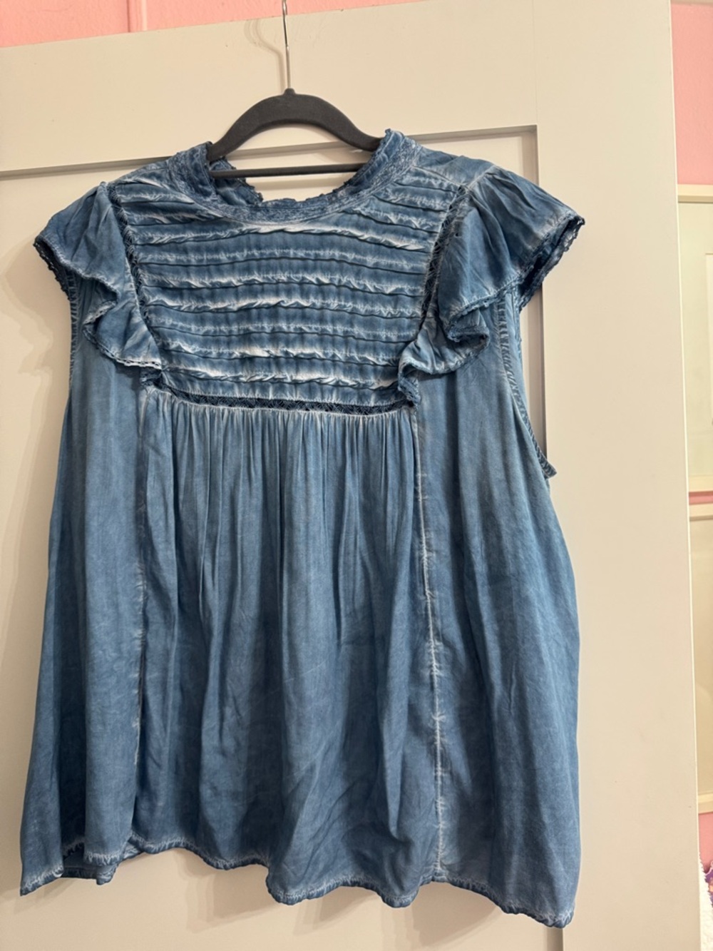 Treasure & Bond Washed Blue Smocked Yoke Top